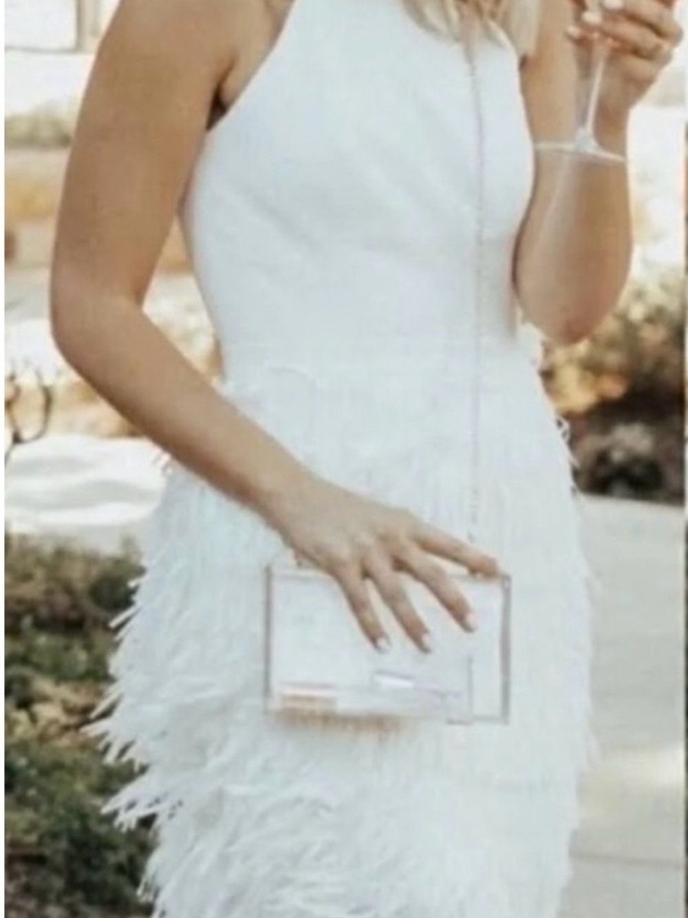 Aidan Mattox White Fringe Halter Dress